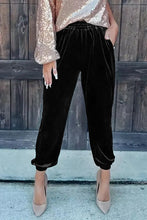 Load image into Gallery viewer, Black Solid Velvet Jogger Pants