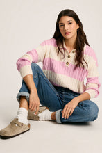 Load image into Gallery viewer, Pink Stripe Cable Knit Collared Henley Sweater