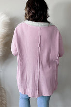 Load image into Gallery viewer, Pink Plus Size Exposed Seam Waffle Knit Top