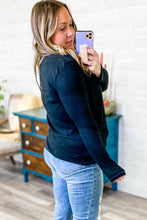 Load image into Gallery viewer, Black Plus Size Contrasting Topstitch Ribbed Henley Top