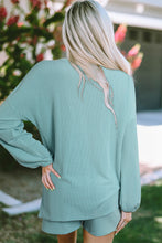 Load image into Gallery viewer, Mist Blue Corded V Neck Slouchy Top Pocketed Shorts Set