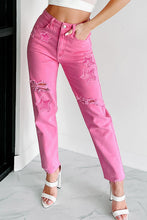 Load image into Gallery viewer, Star Shape Patchwork Mid Waist Straight Leg Jeans