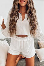 Load image into Gallery viewer, Waffle Knit Buttoned Long Sleeve Crop and Shorts Lounge Set