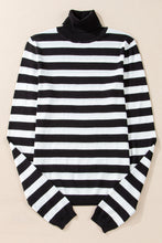 Load image into Gallery viewer, Black Stripe Slim Fit High Neck Knit Sweater