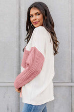 Load image into Gallery viewer, Peach Blossom Long Sleeve Colorblock Chest Pocket Textured Knit Top