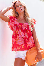 Load image into Gallery viewer, Floral Square Neck Ruffle Sleeve Blouse