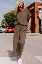 Load image into Gallery viewer, Brown Textured Loose Fit T Shirt and Drawstring Pants Set