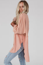 Load image into Gallery viewer, Crinkle Splicing Raw Hem High Low Oversized Blouse