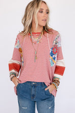 Load image into Gallery viewer, Red Pinstriped Color Block Patchwork Oversized Top