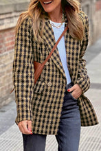 Load image into Gallery viewer, Brown Tweed Houndstooth Plaid Pattern Double Breasted Blazer
