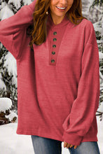 Load image into Gallery viewer, Red Plain Buttoned Henley Sweatshirt