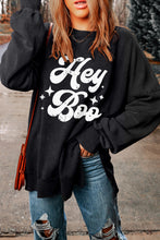 Load image into Gallery viewer, Black Hey Boo Print Drop Sleeve Side Split Oversized Sweatshirt