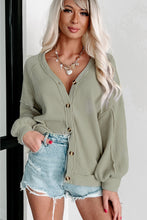 Load image into Gallery viewer, Green Exposed Seam Buttons Front Waffle Knit Cardigan