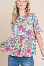 Load image into Gallery viewer, Multicolor Bohemian Flower Print Flowy Short Sleeve Top