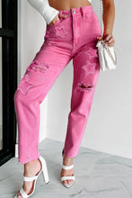 Load image into Gallery viewer, Star Shape Patchwork Mid Waist Straight Leg Jeans