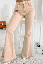 Load image into Gallery viewer, Khaki Raw Edge Mid Waist Flared Jeans