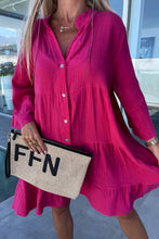 Load image into Gallery viewer, Crinkled Tiered Split Neck Shirt Dress