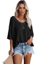 Load image into Gallery viewer, White Waffle Knit Drop Shoulder Loose Top