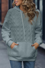 Load image into Gallery viewer, Light Grey Drop Shoulder Quilted Patchwork Kangaroo Pocket Hoodie