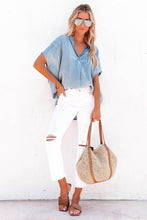 Load image into Gallery viewer, Split V Neck Oversized Denim Blouse