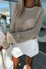 Load image into Gallery viewer, Khaki Hollow-out Knit Long Sleeve Top
