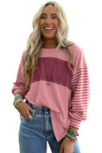 Load image into Gallery viewer, Peach Blossom Colorblock Striped Bishop Sleeve Top