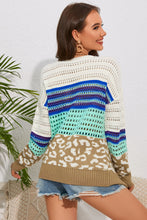 Load image into Gallery viewer, Multicolor Leopard Striped Mix Pattern Knit Crochet Sweater