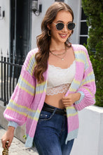 Load image into Gallery viewer, Contrast Striped Open Front Cable Cardigan