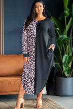 Load image into Gallery viewer, Multicolor Plus Size Leopard Colorblock Long Sleeve T-Shirt Dress
