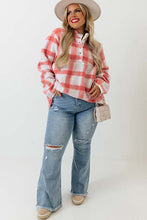 Load image into Gallery viewer, Pink Plus Size Tunic Plaid Sherpa Henley Sweatshirt