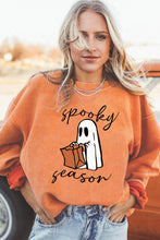 Load image into Gallery viewer, Orange Spooky Season Ghost Print Ribbed Pullover Sweatshirt