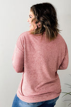 Load image into Gallery viewer, Pink Plus Size Long Sleeve V-Neck Buttoned Top