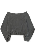 Load image into Gallery viewer, Gray Ribbed Knit Off-Shoulder Balloon Sleeve Top