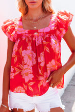 Load image into Gallery viewer, Floral Square Neck Ruffle Sleeve Blouse