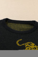 Load image into Gallery viewer, Black Cheetah Pattern Knit Round Neck Sweater