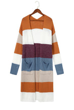 Load image into Gallery viewer, Multicolor Colorblock Open Front Long Knit Cardigan