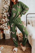 Load image into Gallery viewer, Spinach Green Sequined Christmas Cane Pattern Lounge Sweatsuit