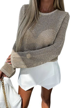 Load image into Gallery viewer, Khaki Hollow-out Knit Long Sleeve Top