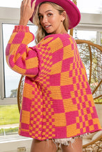 Load image into Gallery viewer, Multicolor Open Front Mixed Checkered Pattern Knit Cardigan