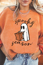 Load image into Gallery viewer, Orange Spooky Season Ghost Print Ribbed Pullover Sweatshirt