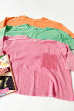 Load image into Gallery viewer, Acid Wash Lace Patch Pocket T-Shirt