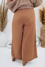 Load image into Gallery viewer, Brown Ribbed Patch Pocket Frill Waist Wide Leg Plus Pants