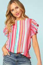 Load image into Gallery viewer, Stripe Abstract Print Stitching Ruffle Sleeve Blouse