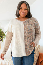 Load image into Gallery viewer, Gray Plus Size Leopard Patchwork Mix Knit Long Sleeve Top