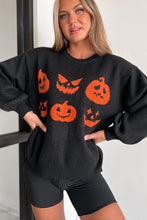 Load image into Gallery viewer, Black Halloween Pumpkin Face Pattern Drop Shoulder Sweater