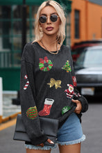 Load image into Gallery viewer, Black Sequined Christmas Graphic Corded Sweatshirt