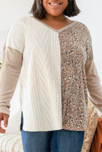 Load image into Gallery viewer, Gray Plus Size Leopard Patchwork Mix Knit Long Sleeve Top