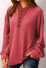 Load image into Gallery viewer, Red Plain Buttoned Henley Sweatshirt