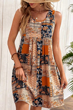 Load image into Gallery viewer, Orange Retro Floral Patchwork Print Sleeveless Mini Dress
