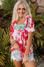 Load image into Gallery viewer, Floral Printed Embroidered Square Neck Blouse